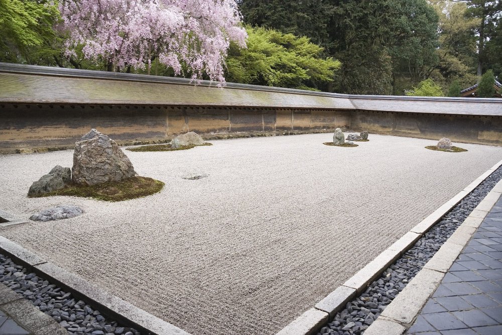 Zen rock garden at Ryōan-ji zen temple in Japan